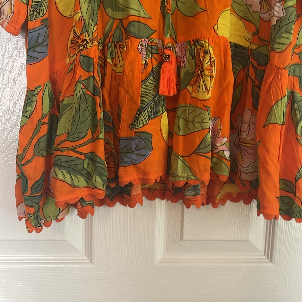 Blue Island Floral Orange and Green Swimsuit Coverup - Picture 4 of 6